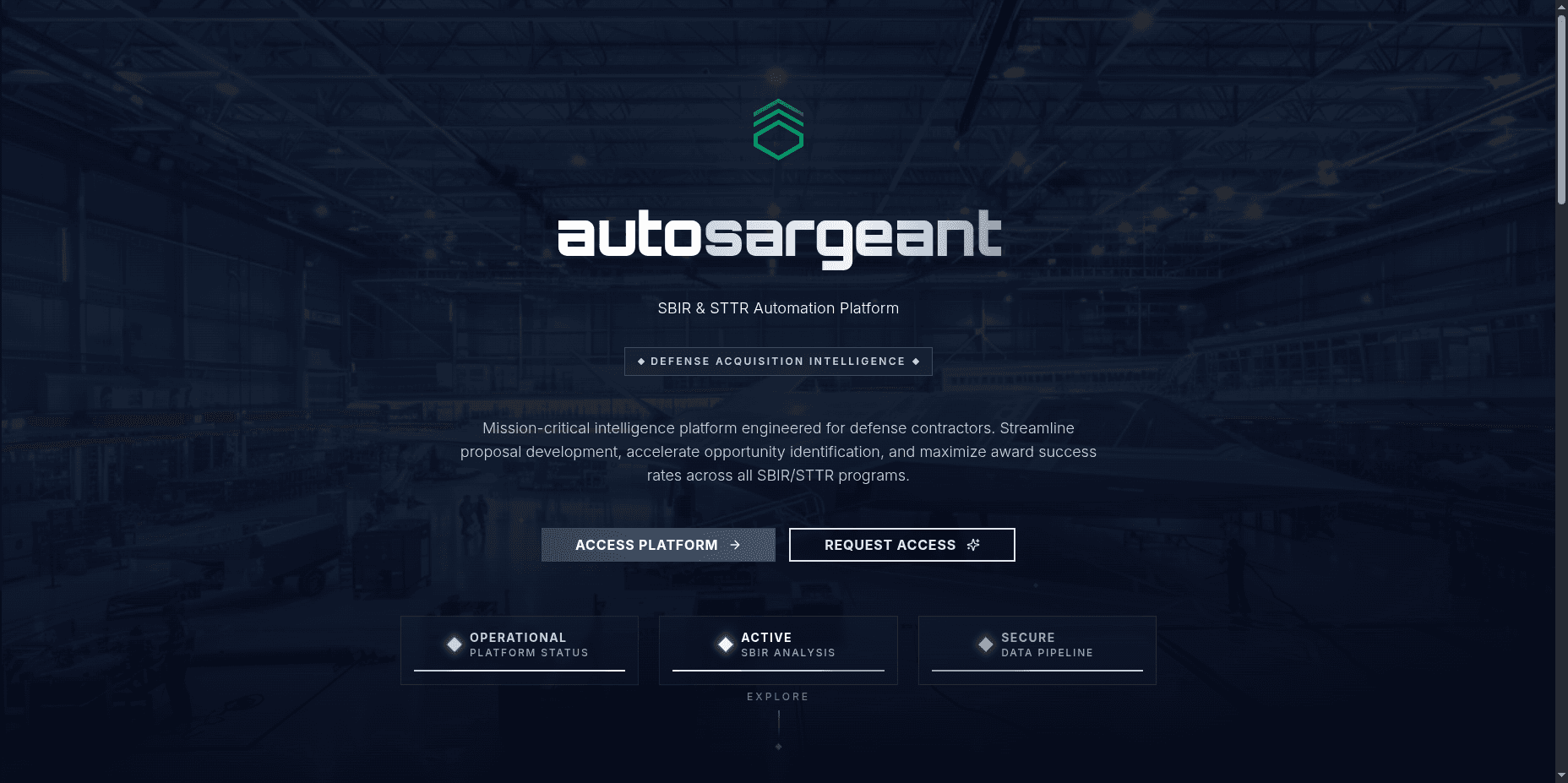 AutoSergeant — SBIR/STTR automation platform landing